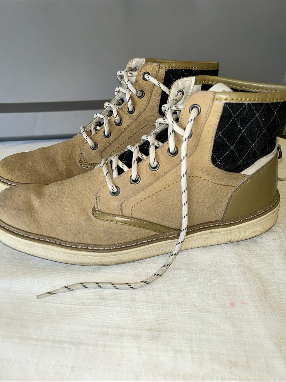Puma Tan Suede Chukka Boots with Black Quilted Collar
